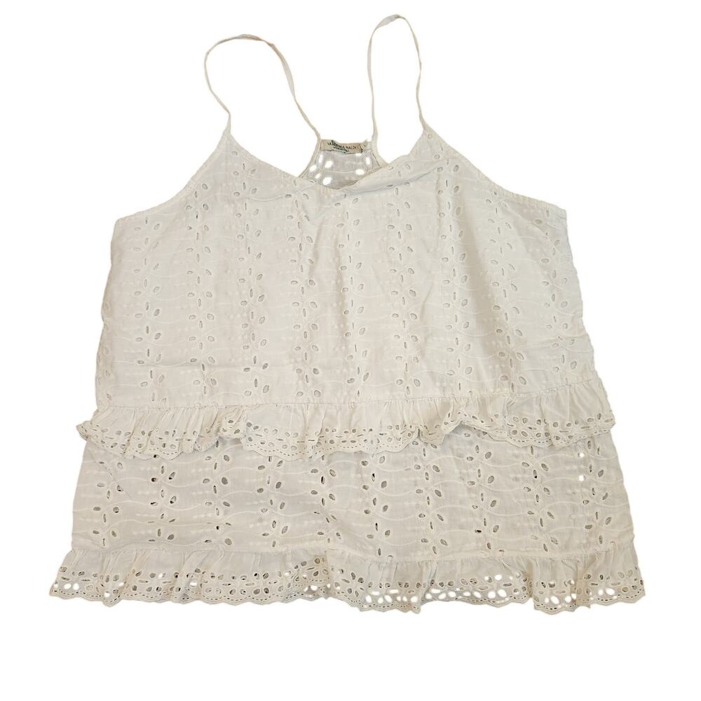 Valentina Naldi White Ruffled Cotton Blouse Size L